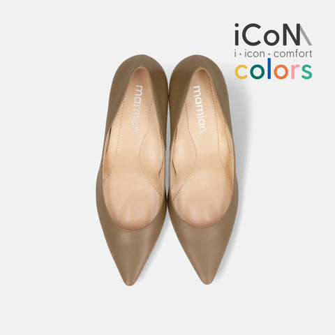 50%OFF:iCoN COLORS:ポインテッドトゥ スムース パンプス(C76533)ダークグレージュ/mamian(マミアン)