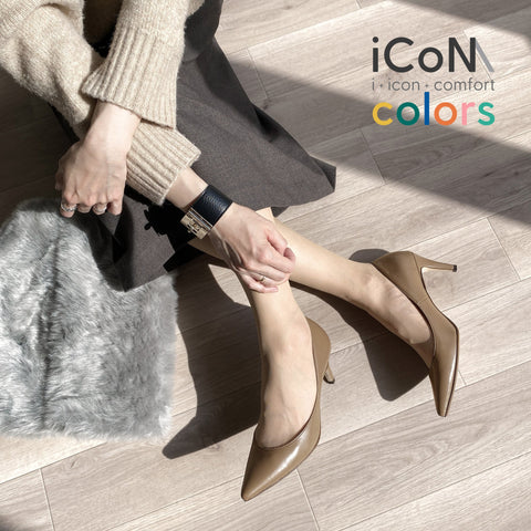 50%OFF:iCoN COLORS:ポインテッドトゥ スムース パンプス(C76533)ダークグレージュ/mamian(マミアン)