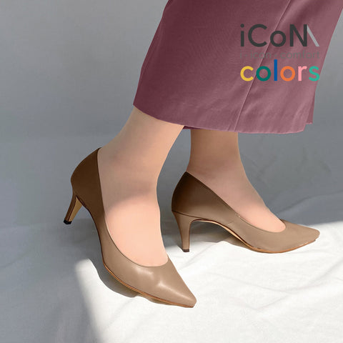 50%OFF:iCoN COLORS:ポインテッドトゥ スムース パンプス(C76533)ダークグレージュ/mamian(マミアン)