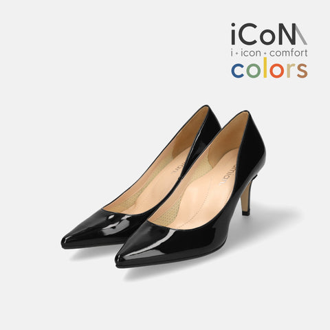 2025SS:iCoN COLORS:ポインテッドトゥ エナメル パンプス(C76531)ブラックE/mamian(マミアン)