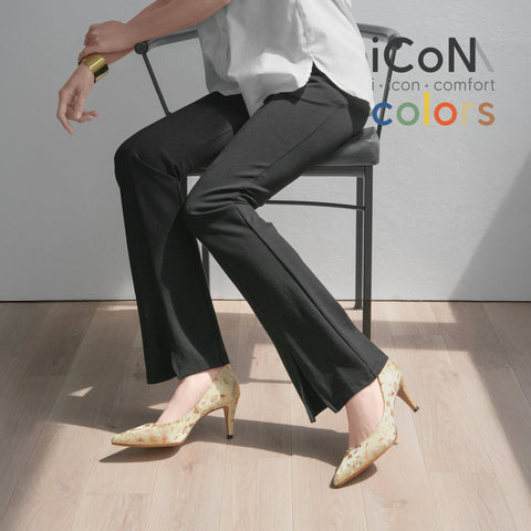 15%OFF:2025SS:iCoN COLORS:ポインテッドトゥ 和柄 パンプス(C76536)ベージュ花/mamian(マミアン)