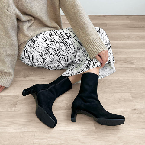 60%OFF:ワイドスクエアトゥ ショートブーツ(5400)ブラックS/mamian(マミアン)