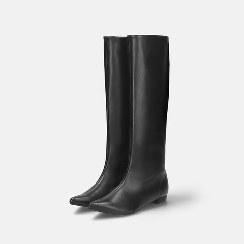 2025AW:ワイドシャフト フラット ロングブーツ(m17059)ブラック/mamian(マミアン)