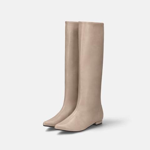 ラストワン2025AW:ワイドシャフト フラット ロングブーツ(m17059)グレージュ/mamian(マミアン)