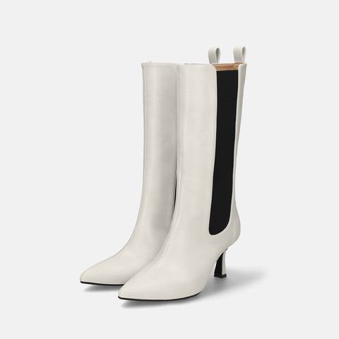 50%OFF:サイドゴア ミドルブーツ(m72009)アイボリー/mamian(マミアン)