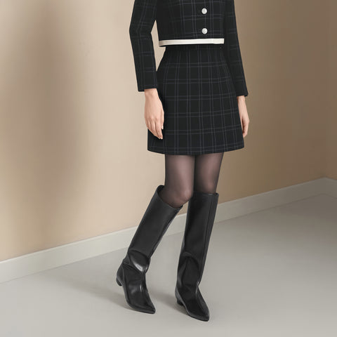 2025AW:ワイドシャフト フラット ロングブーツ(m17059)ブラック/mamian(マミアン)