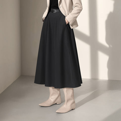 ラストワン2025AW:ワイドシャフト フラット ロングブーツ(m17059)グレージュ/mamian(マミアン)