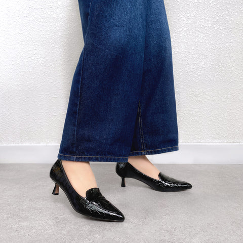 ラストワン30%OFF:ローファー デザイン パンプス(m45006)ブラックCR/mamian(マミアン)