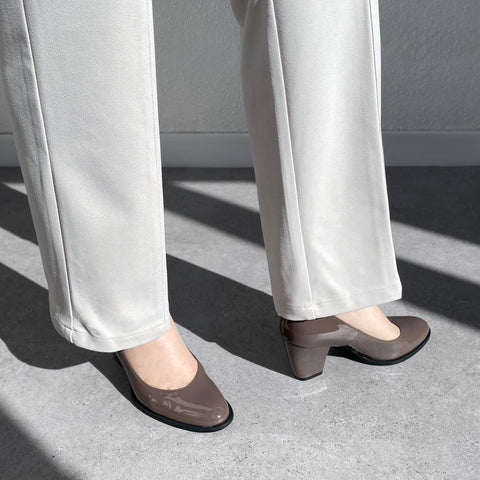 15%OFF:ラウンドトゥ チャンキーヒール パンプス(m66602)グレージュE/mamian(マミアン)