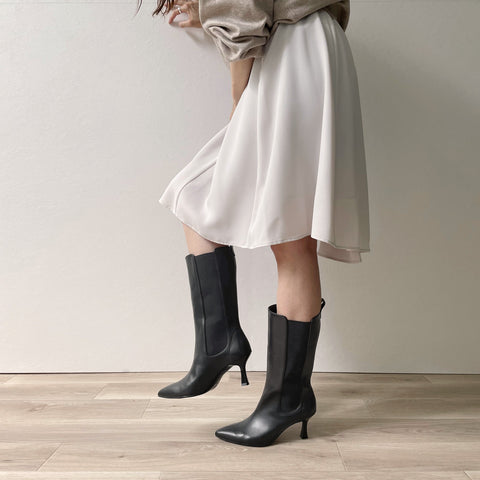 50%OFF:サイドゴア ミドルブーツ(m72009)ブラック/mamian(マミアン)