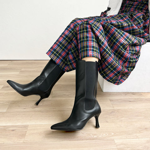 50%OFF:サイドゴア ミドルブーツ(m72009)ブラック/mamian(マミアン)