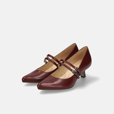 15%OFF:ダブル甲ストラップ パンプス(m55206)ボルドーG/mamian(マミアン)