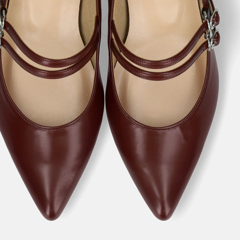 15%OFF:ダブル甲ストラップ パンプス(m55206)ボルドーG/mamian(マミアン)