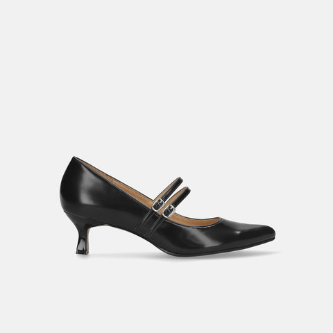 15%OFF:ダブル甲ストラップ パンプス(m55206)ブラックG/mamian(マミアン)