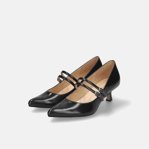 15%OFF:ダブル甲ストラップ パンプス(m55206)ブラックG/mamian(マミアン)