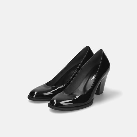 15%OFF:ラウンドトゥ チャンキーヒール パンプス(m66602)ブラックE/mamian(マミアン)