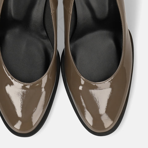 15%OFF:ラウンドトゥ チャンキーヒール パンプス(m66602)グレージュE/mamian(マミアン)