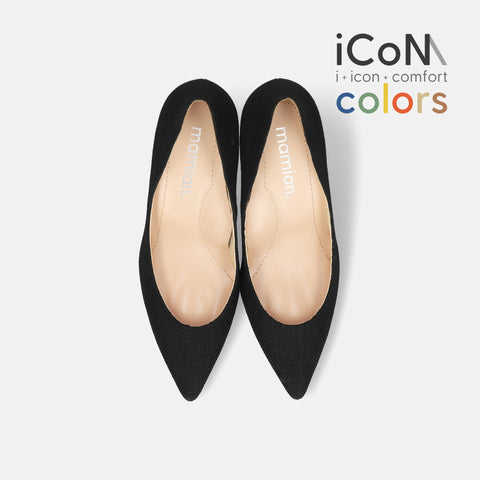 15%OFF:2025SS:iCoN COLORS:ポインテッドトゥ リネン パンプス(C76535)ブラックL/mamian(マミアン)