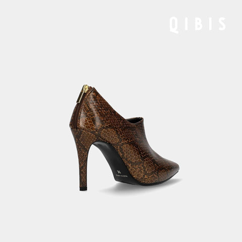 50%OFF:QIBIS:9cmヒール ポインテッドトゥ ブーティ(QM1023)パイソン柄/QIBIS(マミアン)