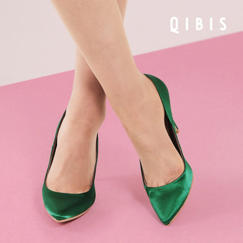 40%OFF:QIBIS ONE:9cmヒール ポインテッドトゥ パンプス(QM9004)グリーン/QIBIS(マミアン)