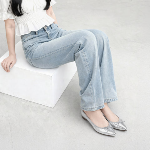 10% OFF: 2024SSBI: Pointed Toe Flat Ballet Shoes (1333) Silver