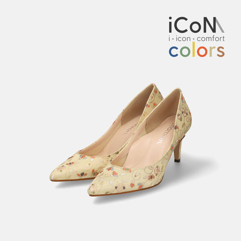 15%OFF：2025SS：iCoN COLORS：ポインテッドトゥ 和柄 パンプス（C76536）ベージュ花/mamian（マミアン）