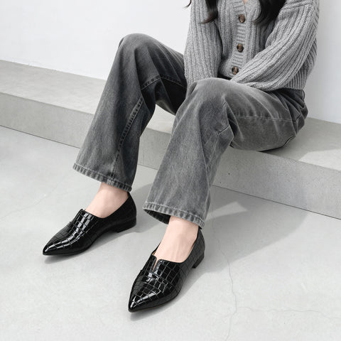 2023SSBI: Pointed Toe Flat Switching Dress Shoes (154) Black