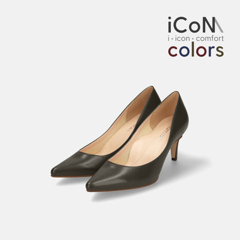 20%OFF：2024AW：iCoN COLORS：ポインテッドトゥ スムース パンプス（C76533）カーキ/mamian（マミアン）