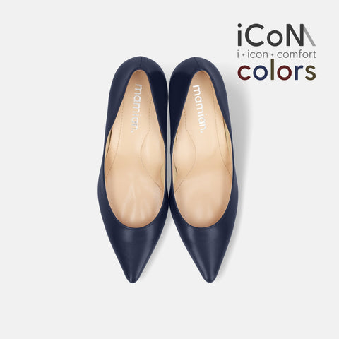 Basic Item SALE10%OFF：2024AW：iCoN COLORS：ポインテッドトゥ スムース パンプス（C76533）ネイビー/mamian（マミアン）