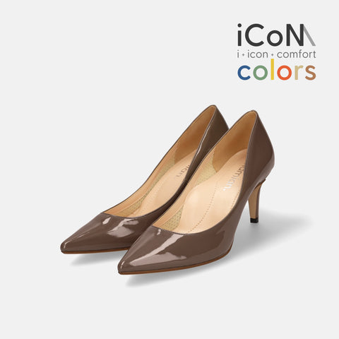 15%OFF：2025SS：iCoN COLORS：ポインテッドトゥ エナメル パンプス（C76531）ダークグレージュE/mamian（マミアン）
