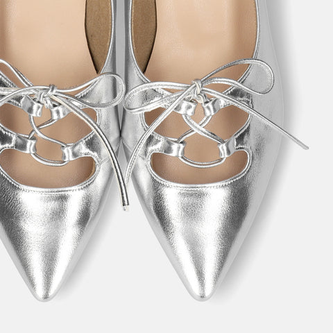 予約：レースアップ フラットシューズ（m17068）シルバー