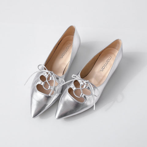 予約：レースアップ フラットシューズ（m17068）シルバー