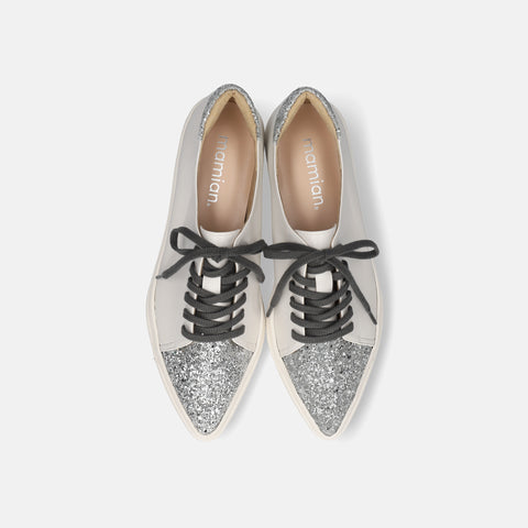 予約：グリッターコンビ スニーカー（m1004）ホワイト/C/mamian（マミアン）