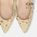 2025SS：iCoN COLORS：ポインテッドトゥ 和柄 パンプス（C76536）ベージュ花/mamian（マミアン）