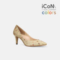 2025SS：iCoN COLORS：ポインテッドトゥ 和柄 パンプス（C76536）ベージュ花/mamian（マミアン）