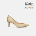 2025SS：iCoN COLORS：ポインテッドトゥ 和柄 パンプス（C76536）ベージュ花/mamian（マミアン）