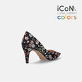 2025SS：iCoN COLORS：ポインテッドトゥ 和柄 パンプス（C76536）ブラック桜/mamian（マミアン）