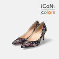 2025SS：iCoN COLORS：ポインテッドトゥ 和柄 パンプス（C76536）ブラック桜/mamian（マミアン）