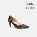 2025SS：iCoN COLORS：ポインテッドトゥ 和柄 パンプス（C76536）ブラック桜/mamian（マミアン）