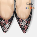 2025SS：iCoN COLORS：ポインテッドトゥ 和柄 パンプス（C76536）ブラック桜/mamian（マミアン）