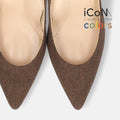 予約：2025SS：iCoN COLORS：ポインテッドトゥ リネン パンプス（C76535）ブラウンL/mamian（マミアン）